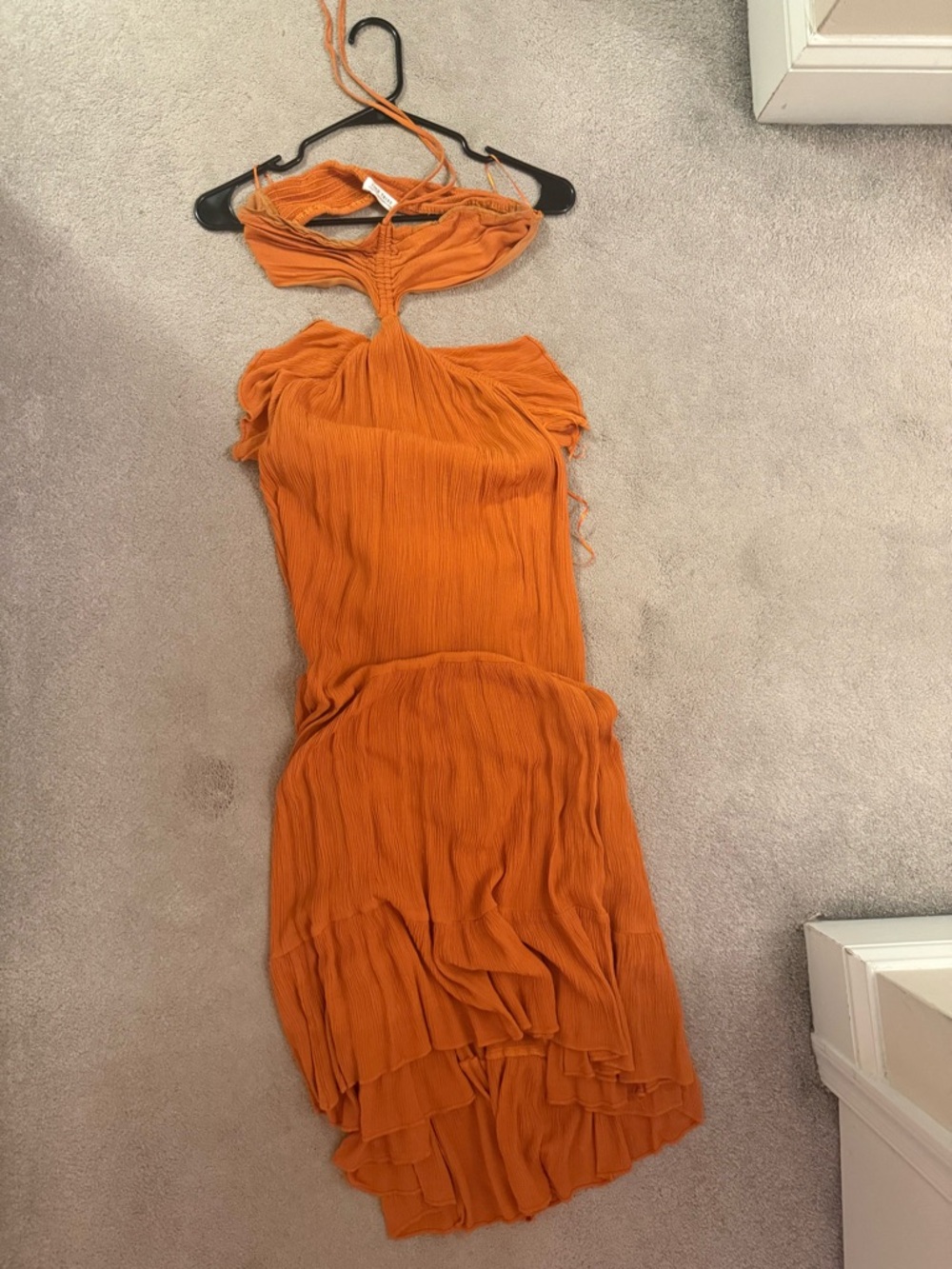 12th Tribe Orange High-Low Halter Dress
